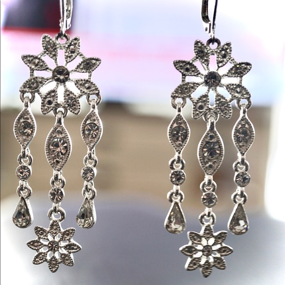 Sparkling Crystal & Silvertone Earrings - Picture 4 of 6